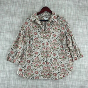 Charter Club Linen Shirt Button Down Shirt Womens Size 16W Floral 1704
